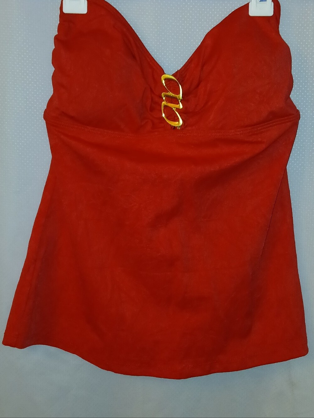 Athena "Pick Your Fit" Red Tankini Top w/ Gold Emblem Detail, Size 14 Women's